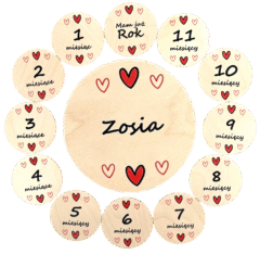 Drewniane tabliczki z miesiącami do zdjęć personalizowane kolorowe serca