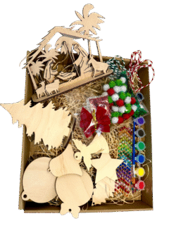 Kreatywny zestaw świąteczny DIY stajenka, choinka oraz bombki