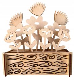Drewniane KWIATY mix w doniczce 3D decoupage PREZENT Dzień Kobiet Wielkanoc