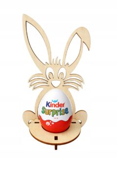 Drewniany KRÓLICZEK WIELKANOCNY zając STOJAK na pisankę jajko kinder